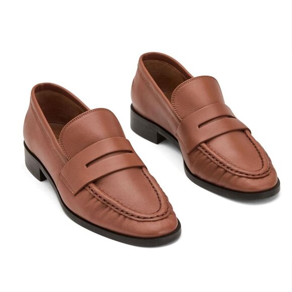 ATP ATELIER Airola Penny LOAFERS Flats 6 Brandy Brown Nappa Leather NEW $590 - Picture 3 of 15